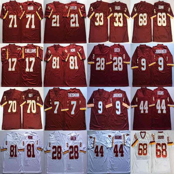 Seltenes Russ Grimm Fußballtrikot Sam Huff Sonny Jurgensen John Riggins Charles Mann Art Monk Rot Weiß Retro Fußballtrikots genäht Herren