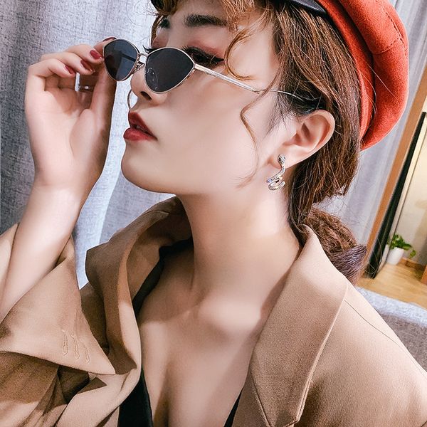 

925 silver needle fine zircon-embedded earrings european and american exaggerated snake stud earrings u-shaped eardrop internet celebrity t, Golden