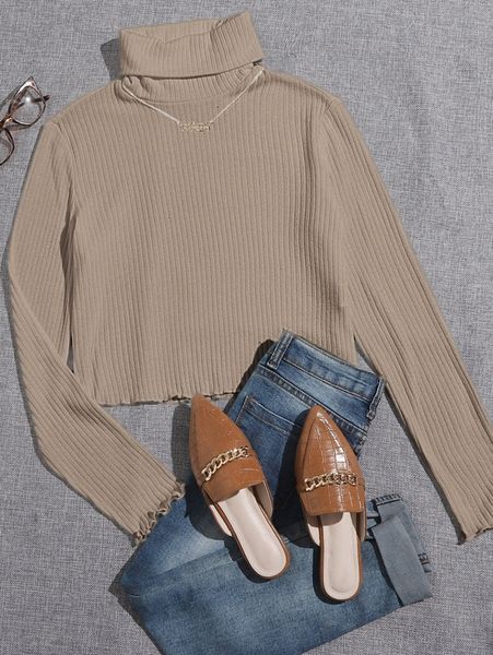 

high neck lettuce trim rib-knit tee l1u0#, White