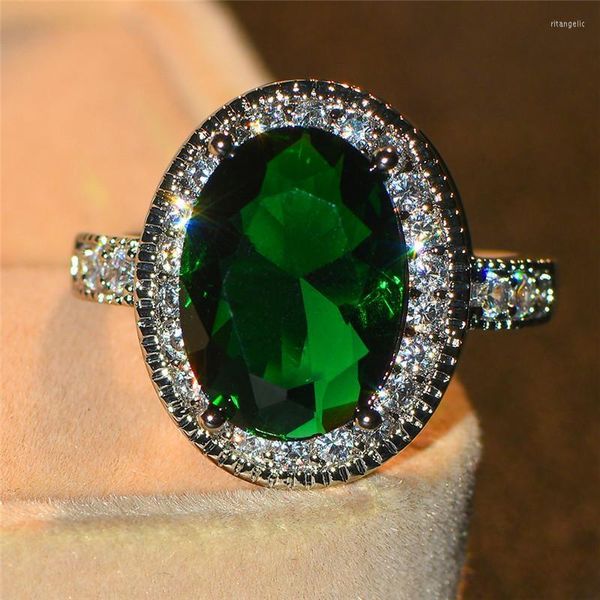 Anéis de casamento Luxo feminino de luxo grande anel oval anel lindo verde vermelho branco promessa noivado para homens e mulheres rita22