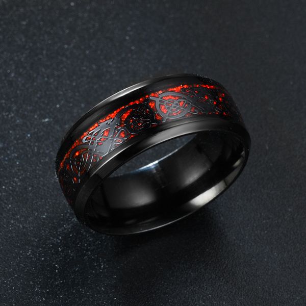 

fashion 8mm men stainless steel celtic dragon ring inlay purple carbon fiber ring wedding band jewelry gift, Silver