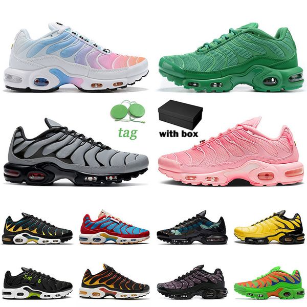 

mens womens tns plus tn running shoes [with box ] 2022 new all green gradient pink prim midnight navy sky blue teal yellow graphy pack sneak