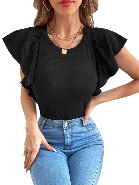 

butterfly sleeve slim tee n24c#, White