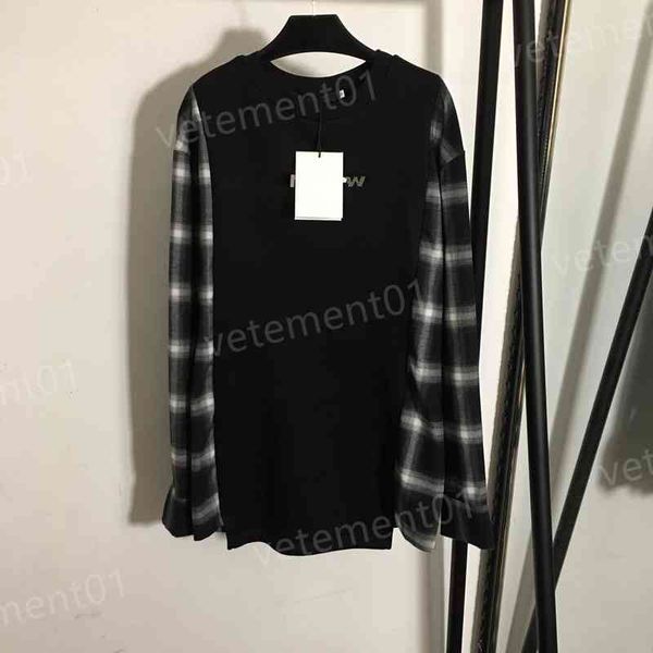 

luxury womens hoodies wang diamond letter print plaid stitching fake two pieces long sleeve sweater fashion brand designer women sweatshirts, Black