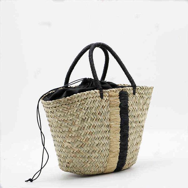 

water grass portable straw woven bag blue black