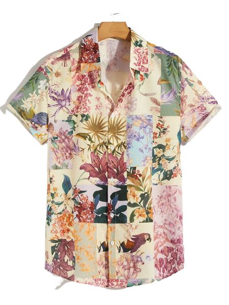 

men bird & floral print shirt y44t#, White;black