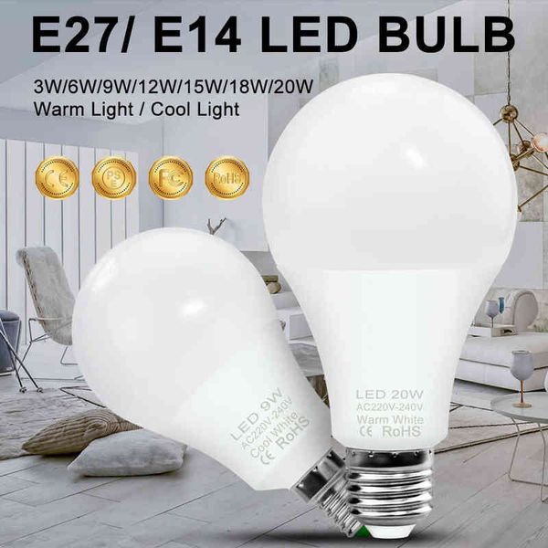 WENNI Glühbirne, E27, LED-Bombillas, 3 W, 6 W, 9 W, 12 W, 15 W, 18 W, 20 W, LED-Glühbirne, 220 V, LED-Lampe, E14-Ampulle, hohe Helligkeit, Beleuchtung, SMD2835, H220428