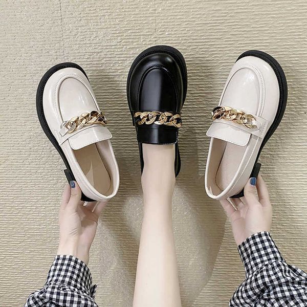 

classic luxury paris women's single shoes casual low heels small leather chain decorative 2022 autumn round toe loafers black large siz