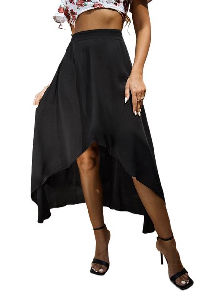 

solid hanky hem chevron skirt j2wj#, Black