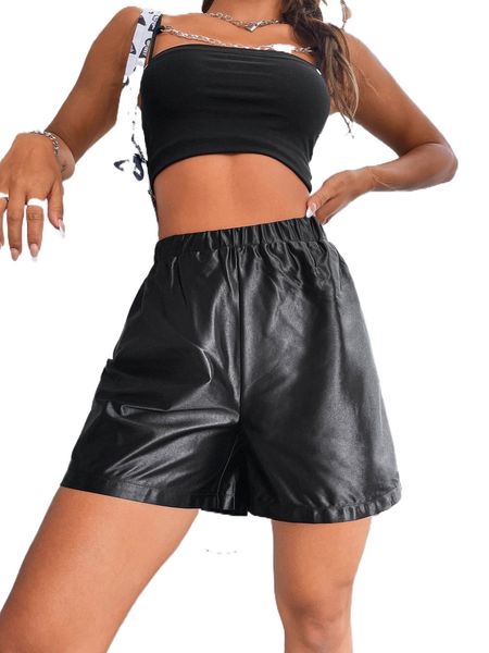 

elastic waist satin shorts 821p#, White;black