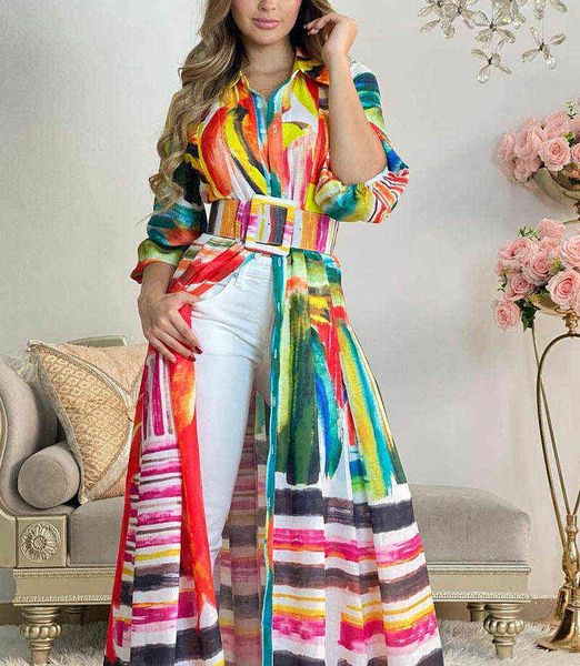 

prom luxury designer women's dresses 2022 autumn women's color printing bandage shirt dresses loose cardigan long skirt, Black