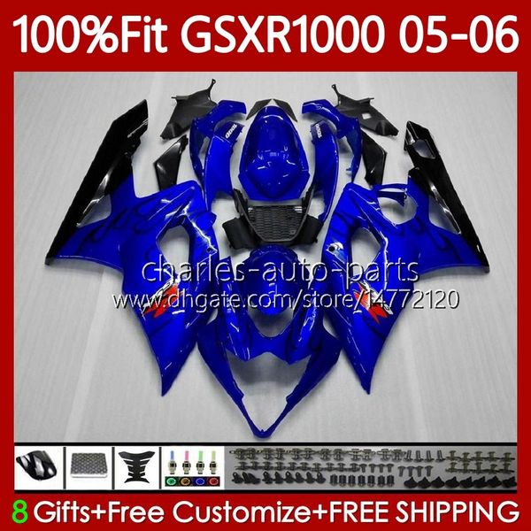 Carrozzeria OEM per SUZUKI GSXR-1000 GSXR 1000 CC GSXR1000 2005 2006 Corpo 122No.141 K5 1000CC 2005-2006 GSX R1000 Fiamme blu GSX-R1000 05 06 Kit carenatura per stampaggio ad iniezione