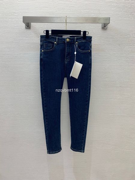 

women's jeans style trouser leg split, heavy industry diamond inlaid letter decoration, high elasticity, slim small nine point jeans, Blue