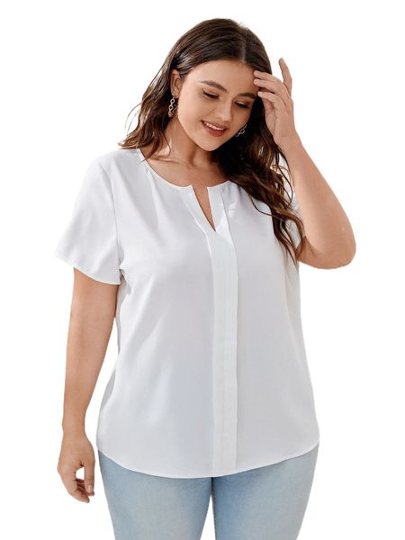 

plus press crease notched neck blouse h8fh#, Black