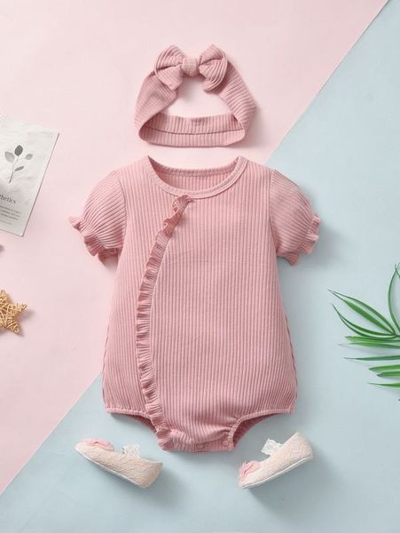 

baby girl rib knit ruffle bodysuit belt hair belt she, Blue