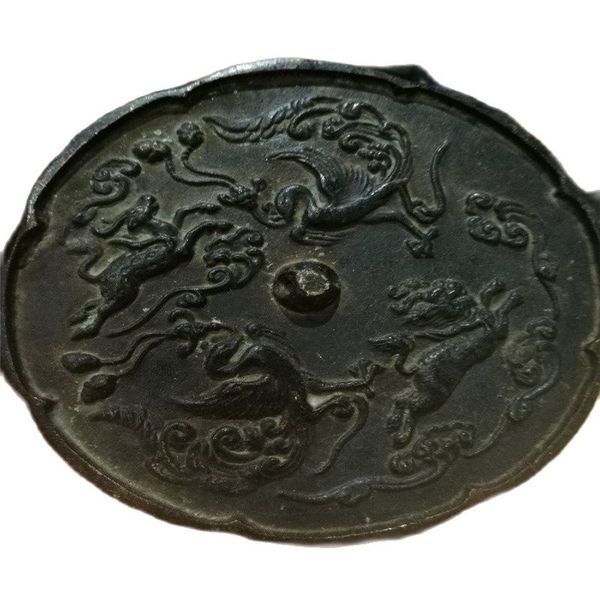 

china old bronze old feng shui bronze mirror four mythical animals, Black