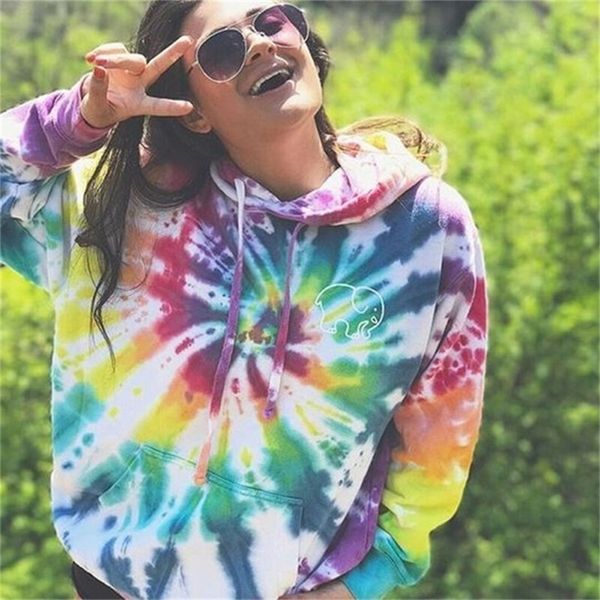 

women hoodie drawstring autumn winter ladies baggy hooded jumper pull femme tie colorful dyeing fashion and leisure coat 201216, Black