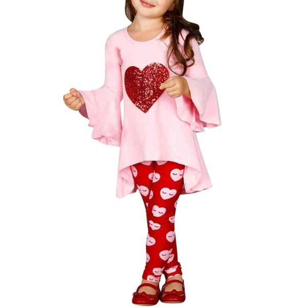 

clothing sets cute valentine's long fashionable day baby trousers girls set sleeve outfits&set kids girl winter cloths, White