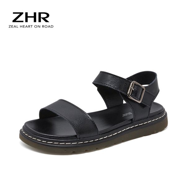 

2021 women sandals flats summer leather rome retro brand casual shoes, Black