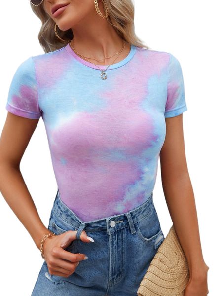 

tie dye round neck tee h9e3#, White