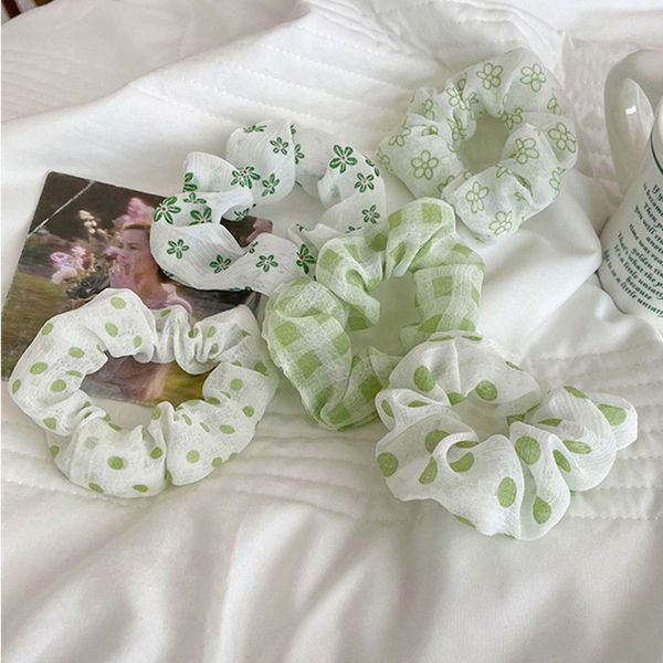 Fashion Green Series Scrunchies Donna Ragazza Fascia per capelli Corda Primavera Estate Supporto per coda di cavallo Cerchio Anello per capelli elastico Accessori 647