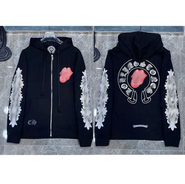 

mens designer classic hoodie luxury fashion zipper brand ch sweatshirts horseshoe sanskrit cross print pullover hooded sweater coat womens h, Black