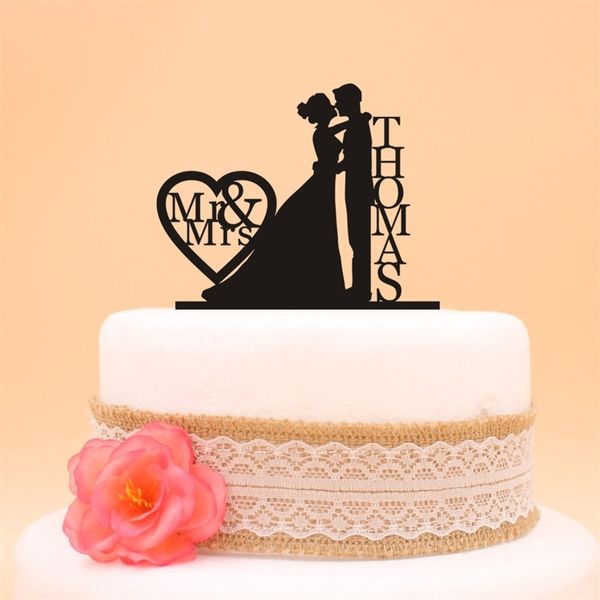 Matrimonio personalizzato Sposa che tiene e Sposi cake topper cognome Personalizzato Wedding Cake Topper Acrilico argento oro glitter 220618