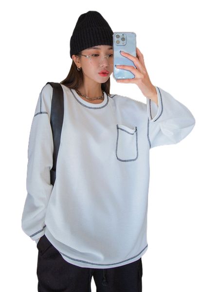 

dazy stitching patched pocket drop shoulder tee 73bs#, White