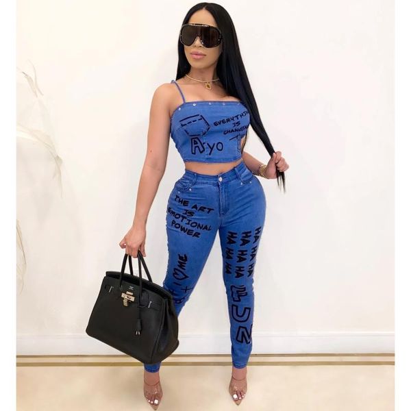 

women's tracksuits ueteey two-piece demin letter print women pant setwomen's, Gray