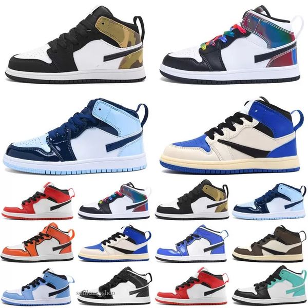 

2022 anime mandarin shock absorbing kids shoes mid 1 children sneakers boys girls sneaker j6ek, Black
