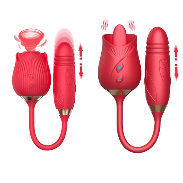 Vibratore Giocattolo Del Sesso Massaggiatore V-001 Giocattoli Per Le Donne 2 in 1 Clitoride Per Adulti y Nuovo Dildo Spinta Lingua Bacchetta Ual con Rosa Succhiare 5OI5