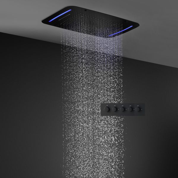 

Bathroom High Quality 4 Functions LED Shower Set 304 stainless steel Massage Rainfall Waterfall ShowerHead Kit Bath Thermostatic Faucet