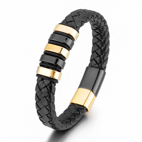 Pulseiras de couro trançadas artesanais para homens Link Cadeia Corrente Moda Frasco Magnético Cordão Preto Vintage Banda Corda Corda Bangle Jóias