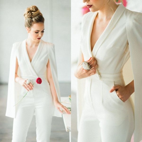 

2022 bride jumpsuit wedding dresses for women solid bridal gowns with wrap satin customise vestido de novia, White