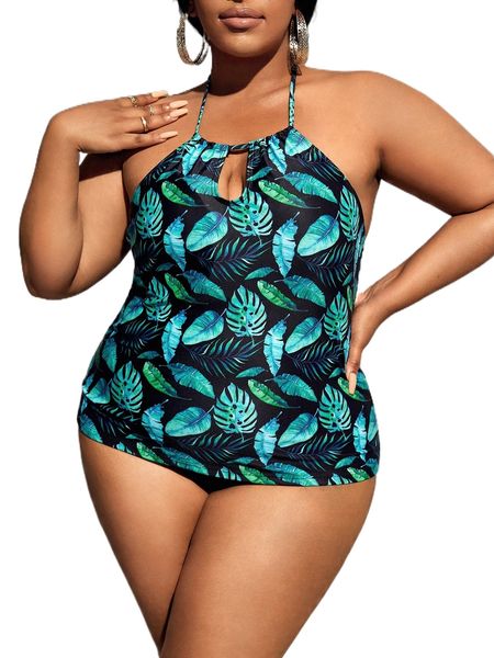 

plus tropical cut-out tie back bikini swimsuit d0aj#, White;black