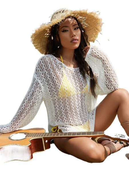 

drop shoulder sheer cover up without lingerie 86h7#, White;black