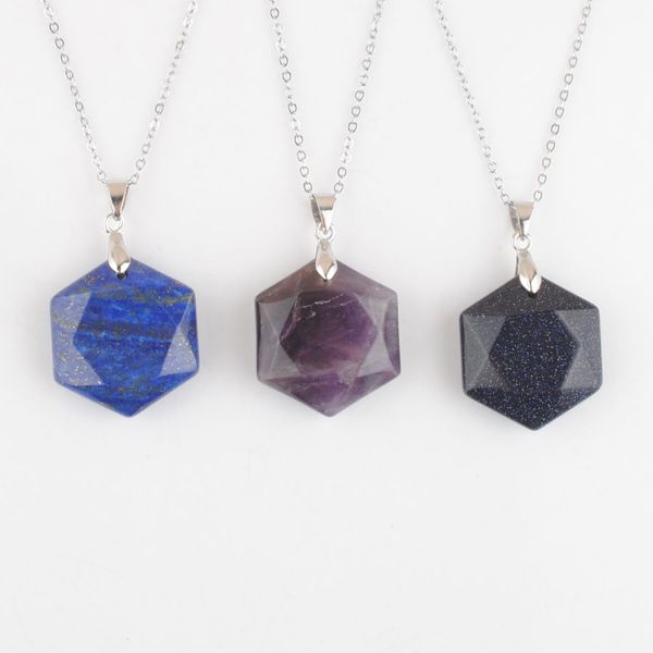 

dangle natural amethyst opal stone pendants necklace chains women anniversary gift jewelry faceted polygon gemstone chakra pendulum silver c