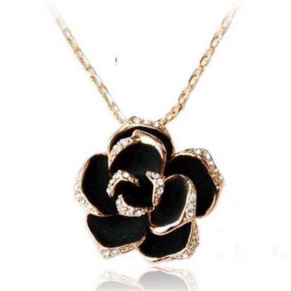 

new arrival gold sier enamel rose flower pendant necklace austrian necklac collar jewelry, Silver