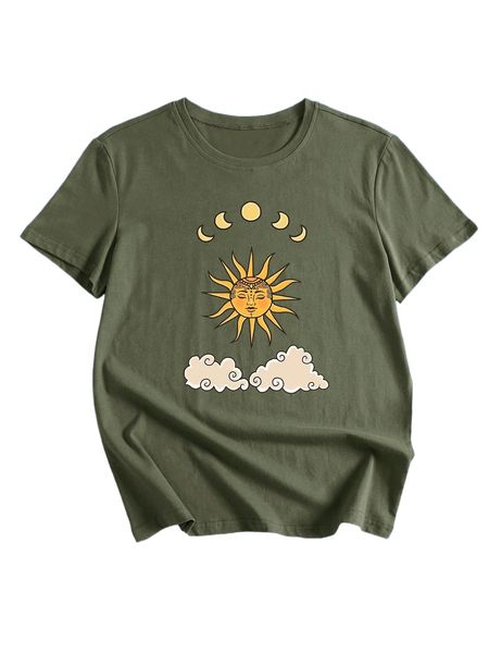 

romwe x ellie tompkins creative sun & moon graphic tee g13k#, White