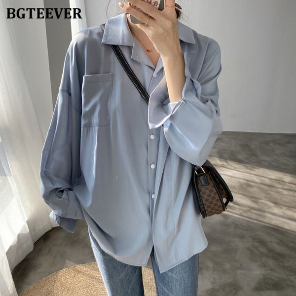 

casual oversized ladies chiffon shirts turn-down collar long sleeve single-breasted solid female blouses 2021, White