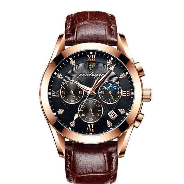 

wristwatches 2022 new fashion mens watches black leather waterproof luminous brand luxury quartz wristwatch military watch clock 220419, Slivery;brown