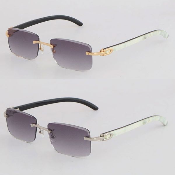 Neue quadratische, randlose Luxus-Sonnenbrille aus Metall mit Diamantschliff, schwarze und weiße vertikale Streifen, Büffelhorn, Sonnenbrille, 18-karätiger Goldrahmen, Damenrahmen 3524012, Herrenrahmen, Größe 57–18–140