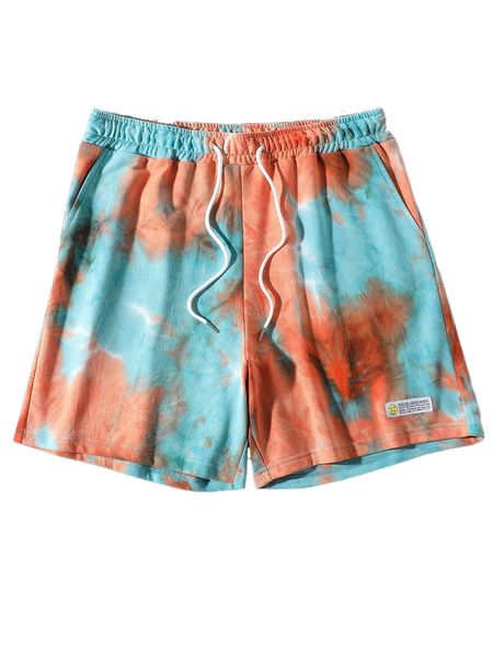 

men random tie dye print letter patched shorts z6ls#, White;black