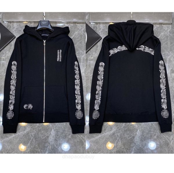 

designer chrome loose brand mens hoodie ch classic sweatshirts horseshoe sanskrit print luxury zipper jacket pullover hooded coat hearts sw, Black