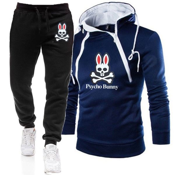 

men's tracksuits hoodies set designer casual fashion sweatshirts autumn winter leisure psycho bunny skeleton rabbit print cotton mens h, Gray
