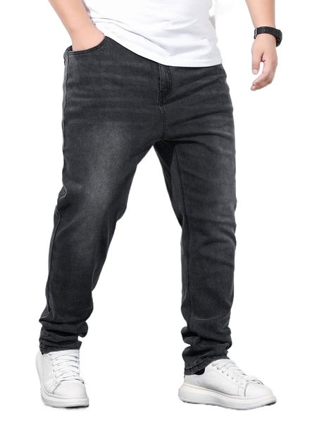 

extended sizes men slant pocket tapered jeans g440#, Blue
