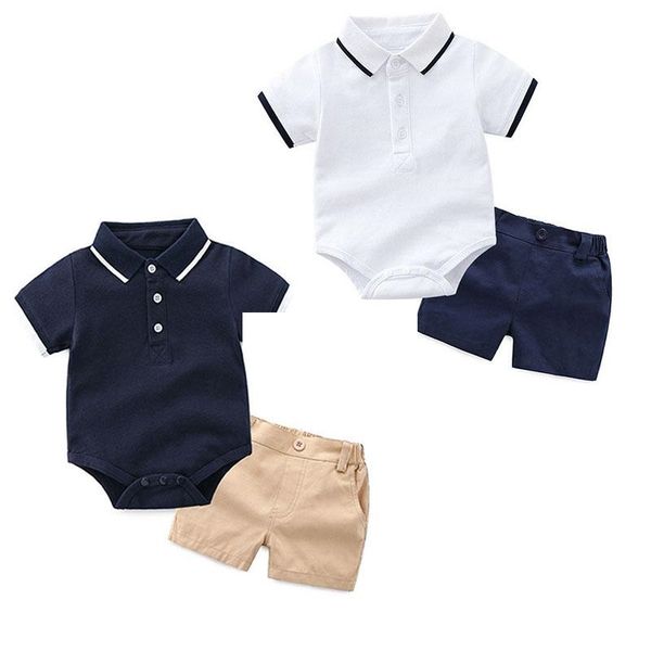 

kids designer clothes boys gentleman outfits infant toddler rompers+shorts 2pcs/set 2019 summer baby clothing sets, White