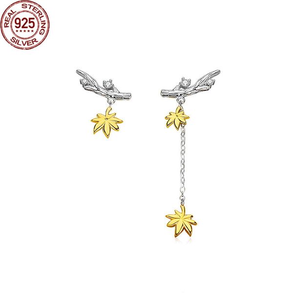 

new national wind 24 solar terms frost fall earrings charms women s 925 sterling silver withered maple leaf tassel friendship, Golden