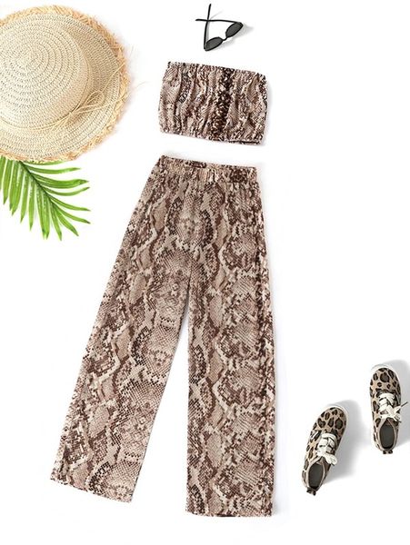 

girls snakeskin print tube & wide leg pants she, White