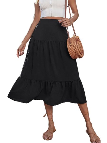 

high waist ruffle hem skirt c8rq#, Black